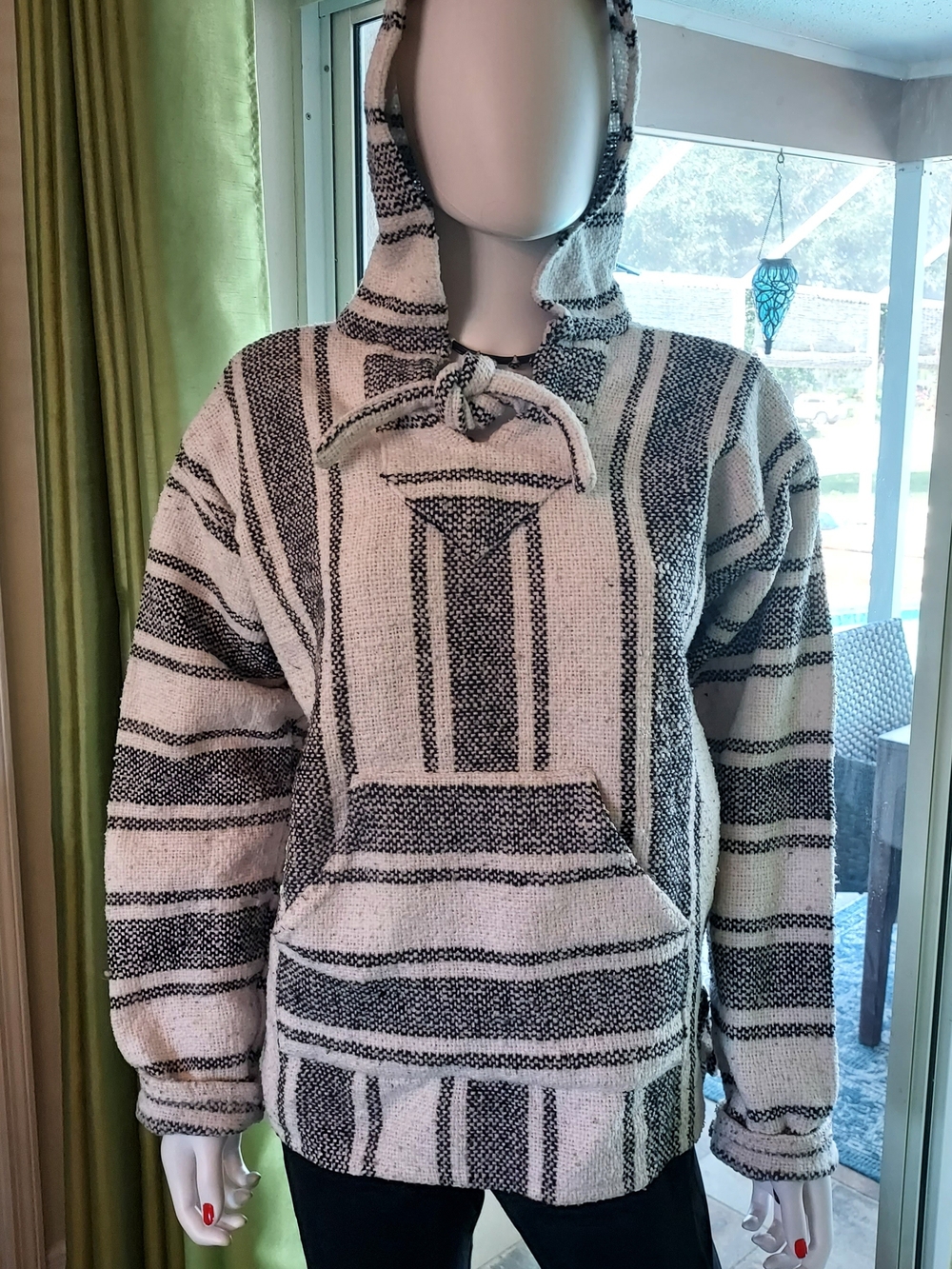 Cream Striped Hooded Baja Sweatshirt Hoodie